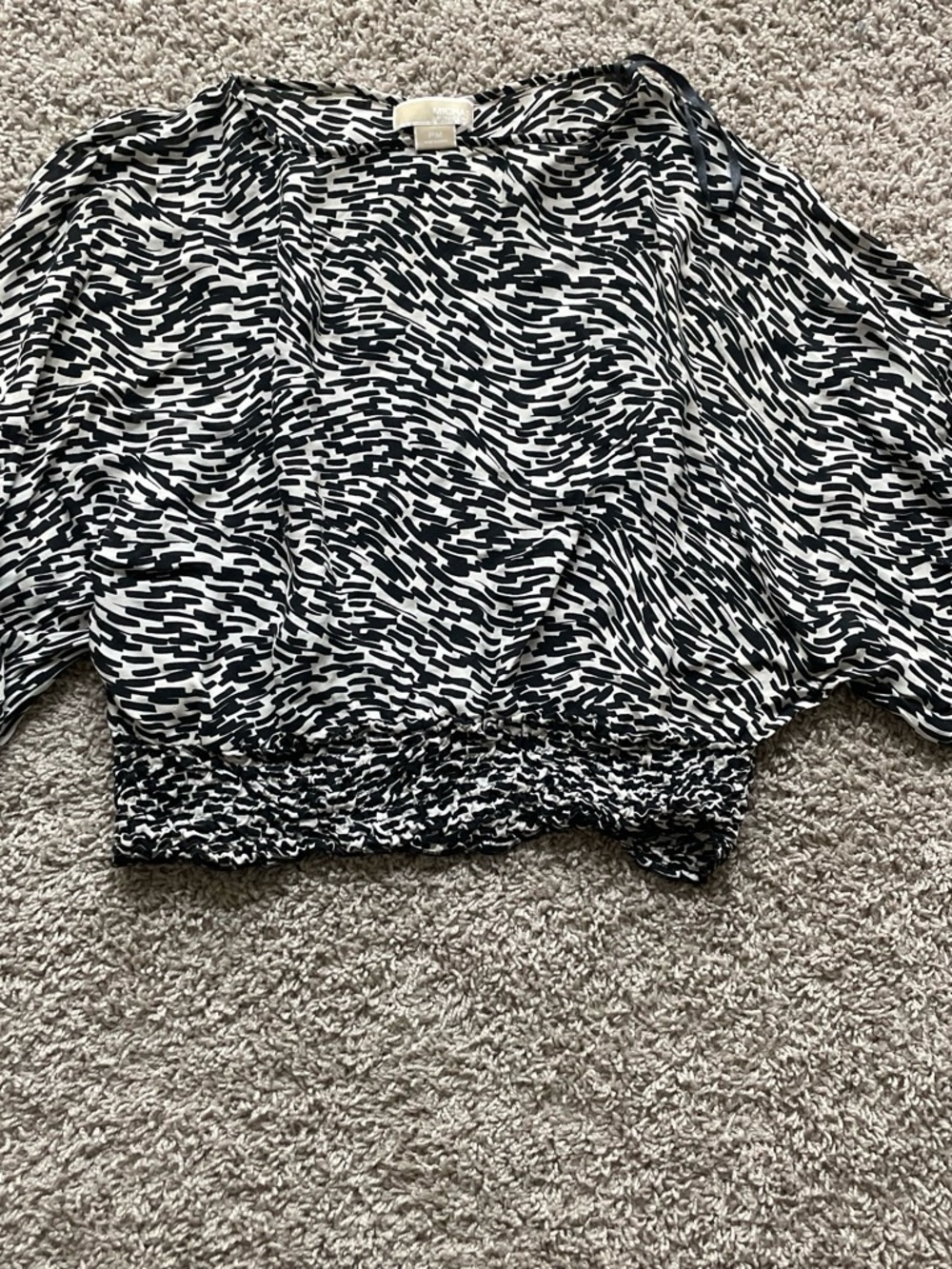 Michael Kors Black and White Printed Cropped Blouse